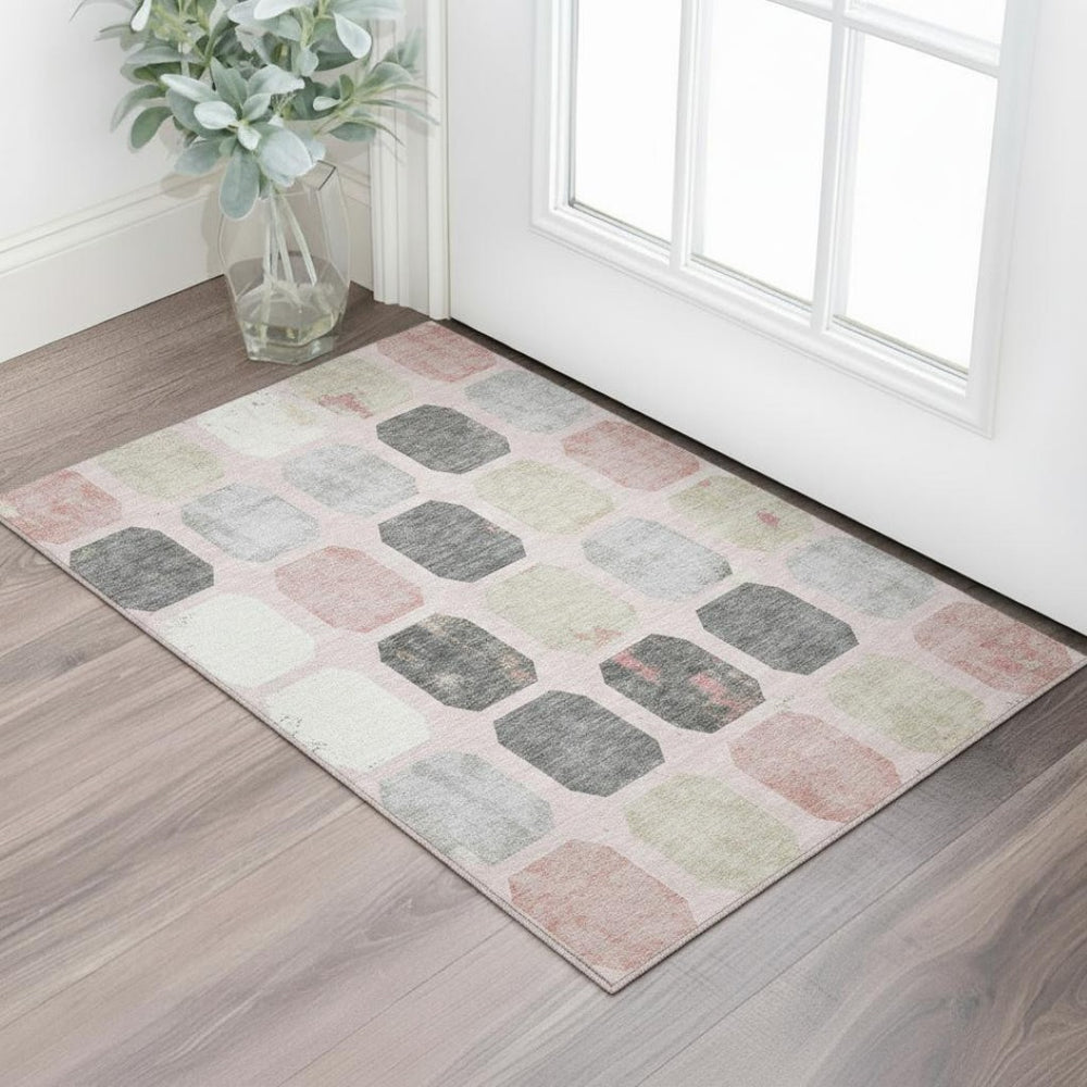 HomeRoots 5' X 8' Modern Geometric Blush Charcoal Ivory Area Rug - Washable, UV Protected & Stylish Home Accent 709188