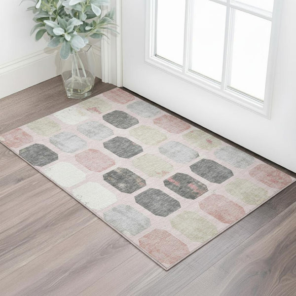 HomeRoots 5' X 8' Modern Geometric Blush Charcoal Ivory Area Rug - Washable, UV Protected & Stylish Home Accent 709188