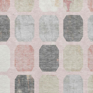 HomeRoots 8' Blush Charcoal Ivory Geometric Round Rug - Stylish, Washable, UV-Protected for Everyday Living 709189