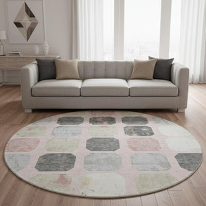 HomeRoots 8' X 10' Stylish Blush Charcoal Ivory Geometric Washable Area Rug with UV Protection & Non-Slip Backing 709190
