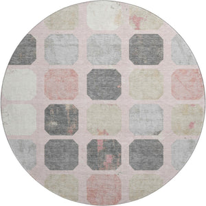 HomeRoots 8' X 10' Stylish Blush Charcoal Ivory Geometric Washable Area Rug with UV Protection & Non-Slip Backing 709190