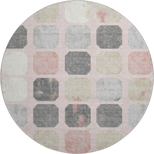 HomeRoots 8' X 10' Stylish Blush Charcoal Ivory Geometric Washable Area Rug with UV Protection & Non-Slip Backing 709190