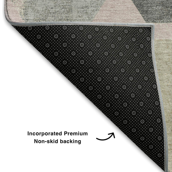 HomeRoots 8' X 10' Stylish Blush Charcoal Ivory Geometric Washable Area Rug with UV Protection & Non-Slip Backing 709190