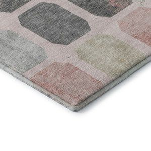 HomeRoots 8' X 10' Stylish Blush Charcoal Ivory Geometric Washable Area Rug with UV Protection & Non-Slip Backing 709190