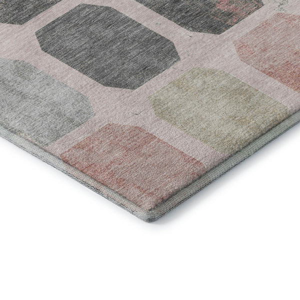 HomeRoots 8' X 10' Stylish Blush Charcoal Ivory Geometric Washable Area Rug with UV Protection & Non-Slip Backing 709190