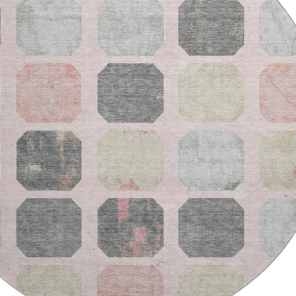 HomeRoots 8' X 10' Stylish Blush Charcoal Ivory Geometric Washable Area Rug with UV Protection & Non-Slip Backing 709190