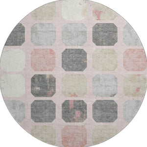HomeRoots 8' X 10' Stylish Blush Charcoal Ivory Geometric Washable Area Rug with UV Protection & Non-Slip Backing 709190