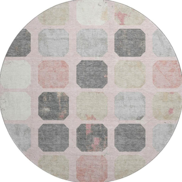 HomeRoots 8' X 10' Stylish Blush Charcoal Ivory Geometric Washable Area Rug with UV Protection & Non-Slip Backing 709190