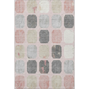 HomeRoots 9' X 12' Washable Blush Charcoal Ivory Geometric Area Rug with UV Protection for Modern Spaces 709191