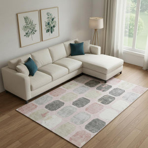 HomeRoots 10' X 14' Blush Charcoal Ivory Geometric Area Rug - Washable, UV-Protected, Perfect for Families! 709192