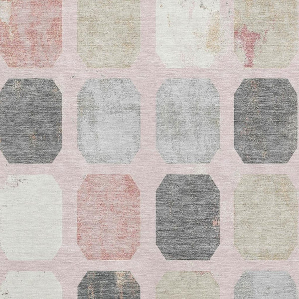 HomeRoots 10' X 14' Blush Charcoal Ivory Geometric Area Rug - Washable, UV-Protected, Perfect for Families! 709192