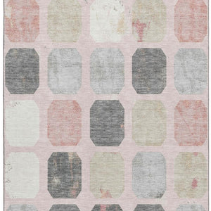 HomeRoots 10' X 14' Blush Charcoal Ivory Geometric Area Rug - Washable, UV-Protected, Perfect for Families! 709192