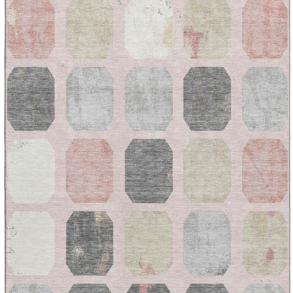 HomeRoots 10' X 14' Blush Charcoal Ivory Geometric Area Rug - Washable, UV-Protected, Perfect for Families! 709192