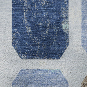 HomeRoots 8' X 10' Geometric Washable Area Rug in Denim Blue, Brown & Teal - UV Protected & Stain-Resistant! 709196