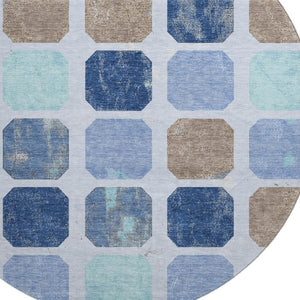 HomeRoots 8' X 10' Geometric Washable Area Rug in Denim Blue, Brown & Teal - UV Protected & Stain-Resistant! 709196