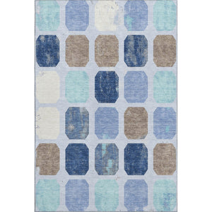 HomeRoots 9' X 12' Versatile Denim Blue, Brown & Teal Geometric Area Rug – Washable, UV-Protected & Durable! 709197