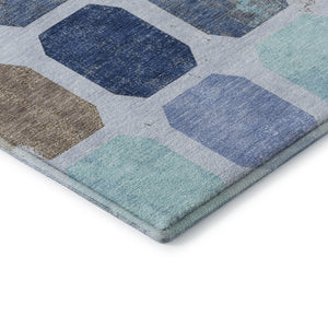HomeRoots 9' X 12' Versatile Denim Blue, Brown & Teal Geometric Area Rug – Washable, UV-Protected & Durable! 709197