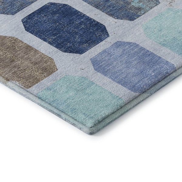 HomeRoots 9' X 12' Versatile Denim Blue, Brown & Teal Geometric Area Rug – Washable, UV-Protected & Durable! 709197