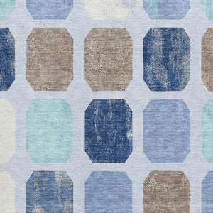 HomeRoots 9' X 12' Versatile Denim Blue, Brown & Teal Geometric Area Rug – Washable, UV-Protected & Durable! 709197