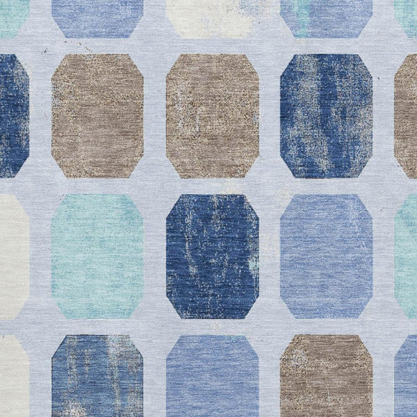 HomeRoots 9' X 12' Versatile Denim Blue, Brown & Teal Geometric Area Rug – Washable, UV-Protected & Durable! 709197