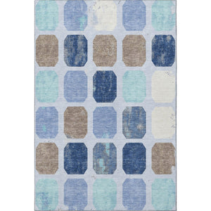 HomeRoots 9' X 12' Versatile Denim Blue, Brown & Teal Geometric Area Rug – Washable, UV-Protected & Durable! 709197