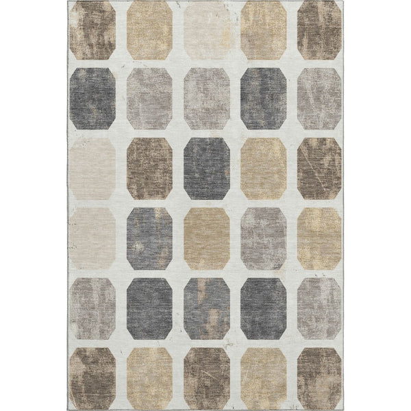 HomeRoots 5' Geometric Area Rug in Ivory, Beige & Gray – Washable, UV-Protected, Stain-Resistant & Stylish! 709200