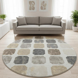 HomeRoots 8' X 10' Stylish Ivory Beige & Gray Geometric Washable Area Rug with UV Protection for High-Traffic Spaces 709202