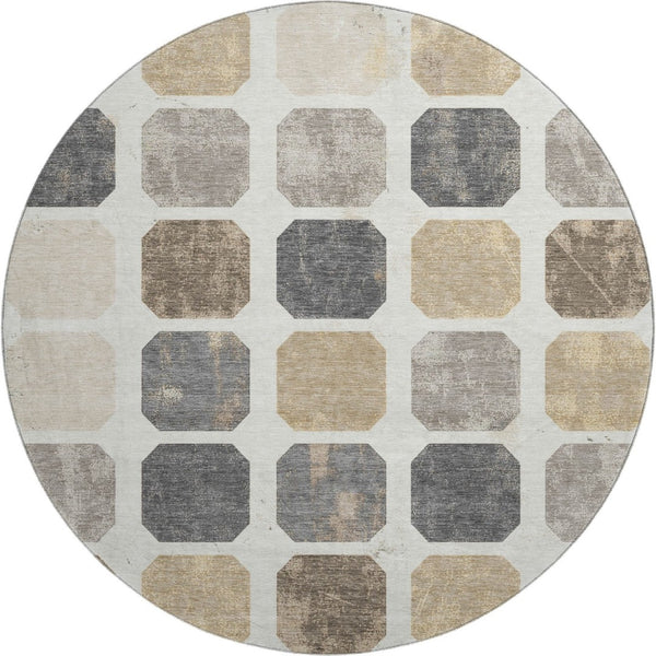 HomeRoots 8' X 10' Stylish Ivory Beige & Gray Geometric Washable Area Rug with UV Protection for High-Traffic Spaces 709202