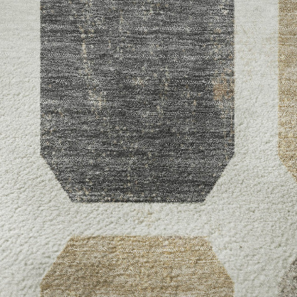 HomeRoots 8' X 10' Stylish Ivory Beige & Gray Geometric Washable Area Rug with UV Protection for High-Traffic Spaces 709202