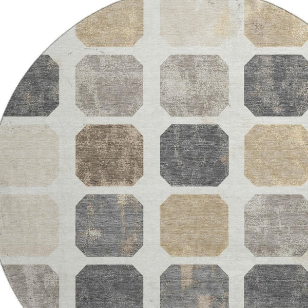 HomeRoots 8' X 10' Stylish Ivory Beige & Gray Geometric Washable Area Rug with UV Protection for High-Traffic Spaces 709202