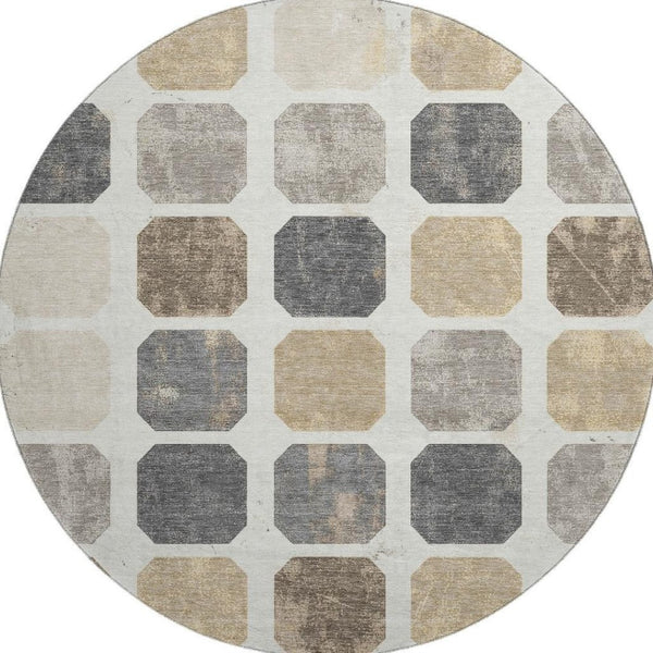 HomeRoots 8' X 10' Stylish Ivory Beige & Gray Geometric Washable Area Rug with UV Protection for High-Traffic Spaces 709202