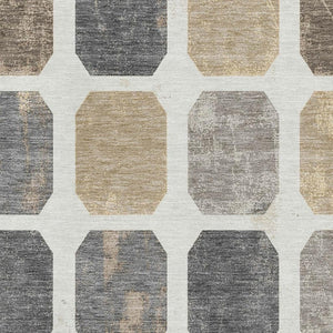 HomeRoots 9' X 12' Ivory Beige & Gray Geometric Area Rug – Washable, UV Protected, Durable for Busy Homes 709203