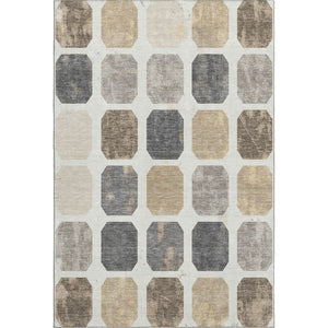 HomeRoots 10' X 14' Stylish Ivory Beige & Gray Geometric Washable Area Rug with UV Protection for Homes 709204