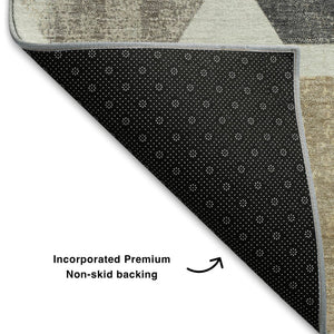 HomeRoots 10' X 14' Stylish Ivory Beige & Gray Geometric Washable Area Rug with UV Protection for Homes 709204