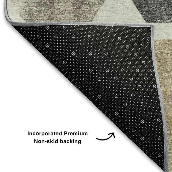 HomeRoots 10' X 14' Stylish Ivory Beige & Gray Geometric Washable Area Rug with UV Protection for Homes 709204