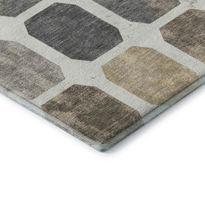 HomeRoots 10' X 14' Stylish Ivory Beige & Gray Geometric Washable Area Rug with UV Protection for Homes 709204