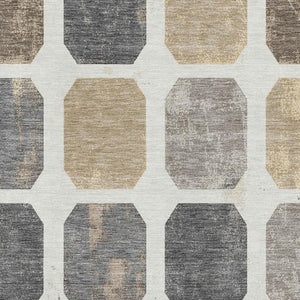 HomeRoots 10' X 14' Stylish Ivory Beige & Gray Geometric Washable Area Rug with UV Protection for Homes 709204