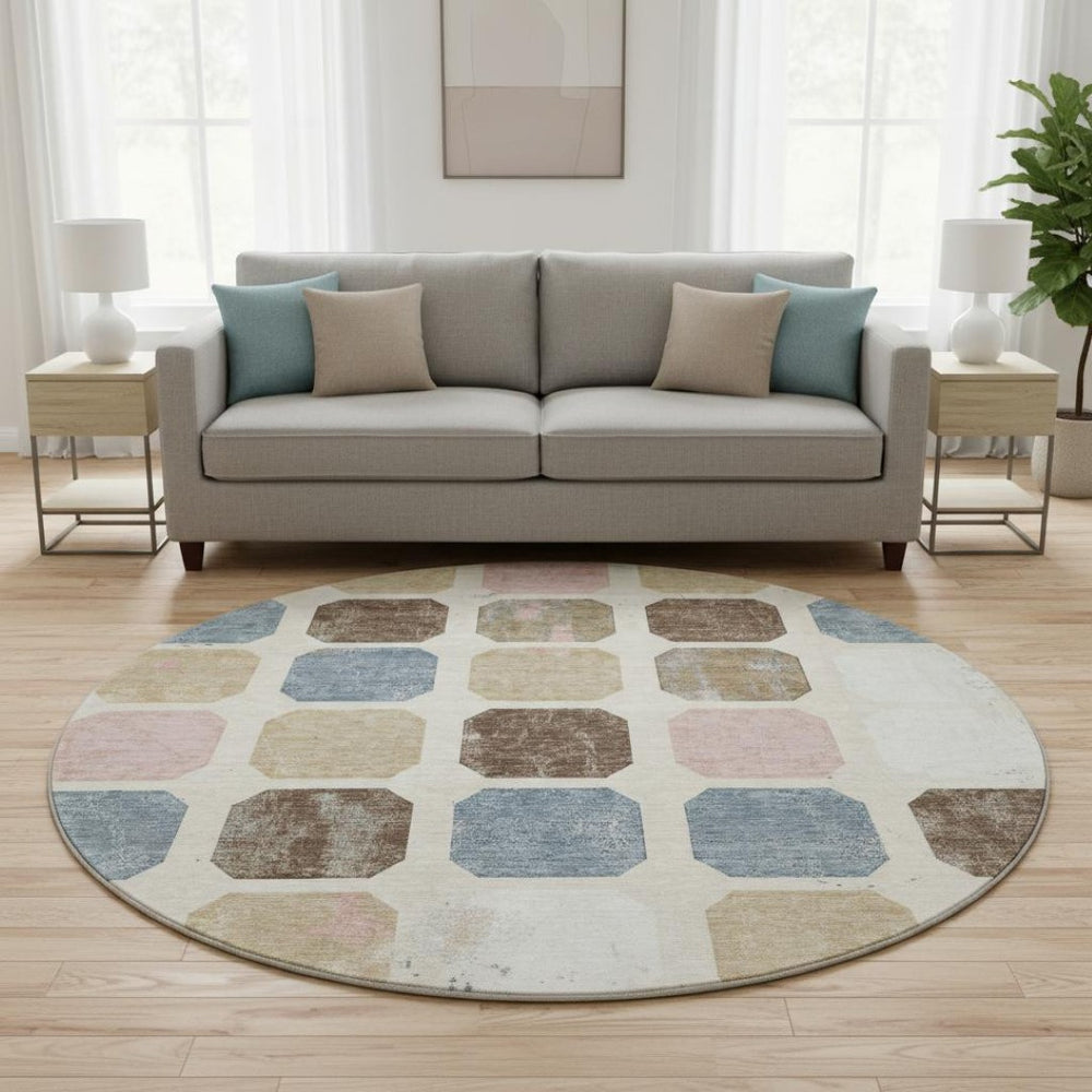 HomeRoots 8' X 10' Washable Linen Ivory & Brown Geometric Area Rug with UV Protection – Modern Style & Durability 709208