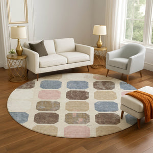 HomeRoots 8' X 10' Washable Linen Ivory & Brown Geometric Area Rug with UV Protection – Modern Style & Durability 709208