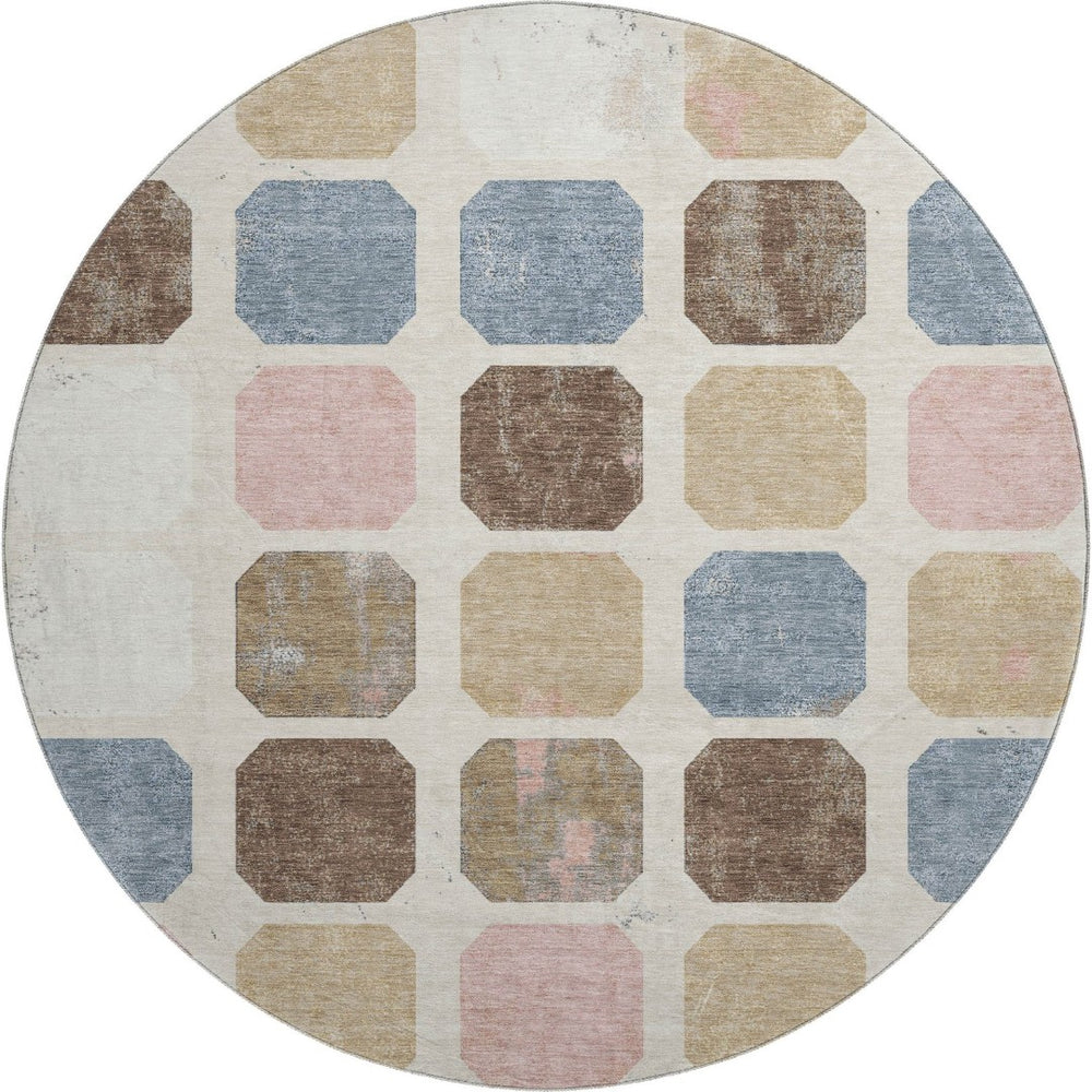 HomeRoots 8' X 10' Washable Linen Ivory & Brown Geometric Area Rug with UV Protection – Modern Style & Durability 709208
