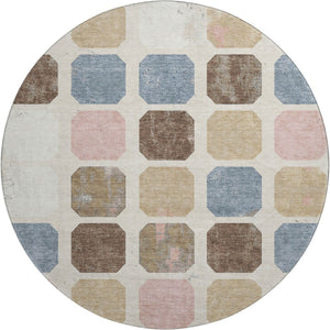 HomeRoots 8' X 10' Washable Linen Ivory & Brown Geometric Area Rug with UV Protection – Modern Style & Durability 709208