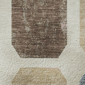 HomeRoots 8' X 10' Washable Linen Ivory & Brown Geometric Area Rug with UV Protection – Modern Style & Durability 709208