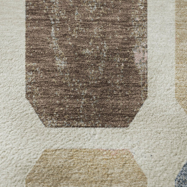 HomeRoots 8' X 10' Washable Linen Ivory & Brown Geometric Area Rug with UV Protection – Modern Style & Durability 709208