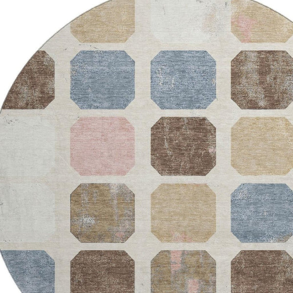 HomeRoots 8' X 10' Washable Linen Ivory & Brown Geometric Area Rug with UV Protection – Modern Style & Durability 709208
