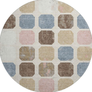 HomeRoots 8' X 10' Washable Linen Ivory & Brown Geometric Area Rug with UV Protection – Modern Style & Durability 709208