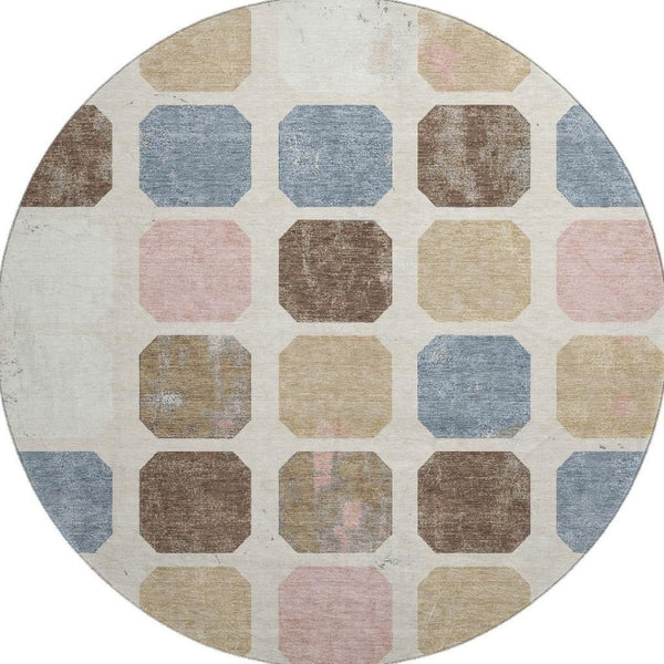 HomeRoots 8' X 10' Washable Linen Ivory & Brown Geometric Area Rug with UV Protection – Modern Style & Durability 709208