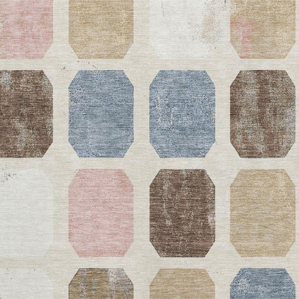 HomeRoots 9' X 12' Linen Ivory & Brown Geometric Area Rug - Washable, UV-Protected, Durable for High-Traffic Areas 709209