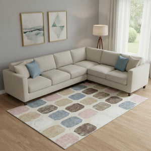 HomeRoots 10' X 14' Linen Ivory & Brown Geometric Area Rug - Washable, UV-Protected, Stain-Resistant Design 709210