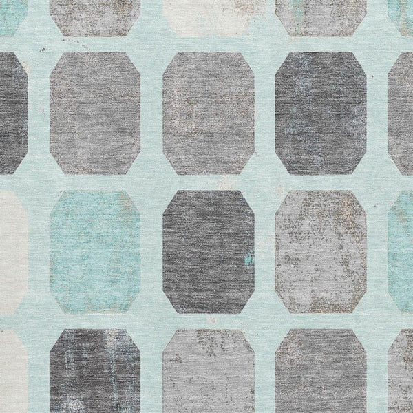HomeRoots 5' X 8' Teal Gray Ivory Geometric Area Rug - Stylish, Washable, UV Protected for Busy Homes 709212