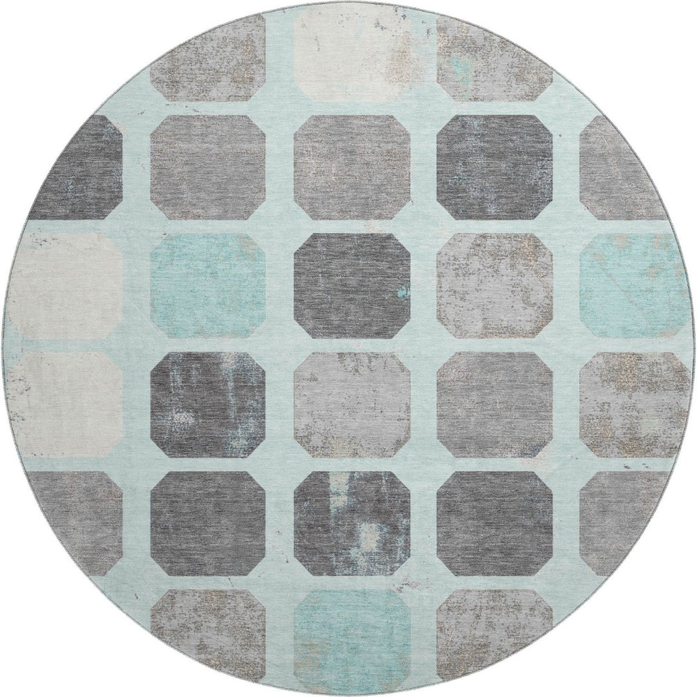 HomeRoots 8' X 10' Stylish Teal Gray & Ivory Geometric Washable Area Rug - Durable, UV-Protected, Non-Slip 709214